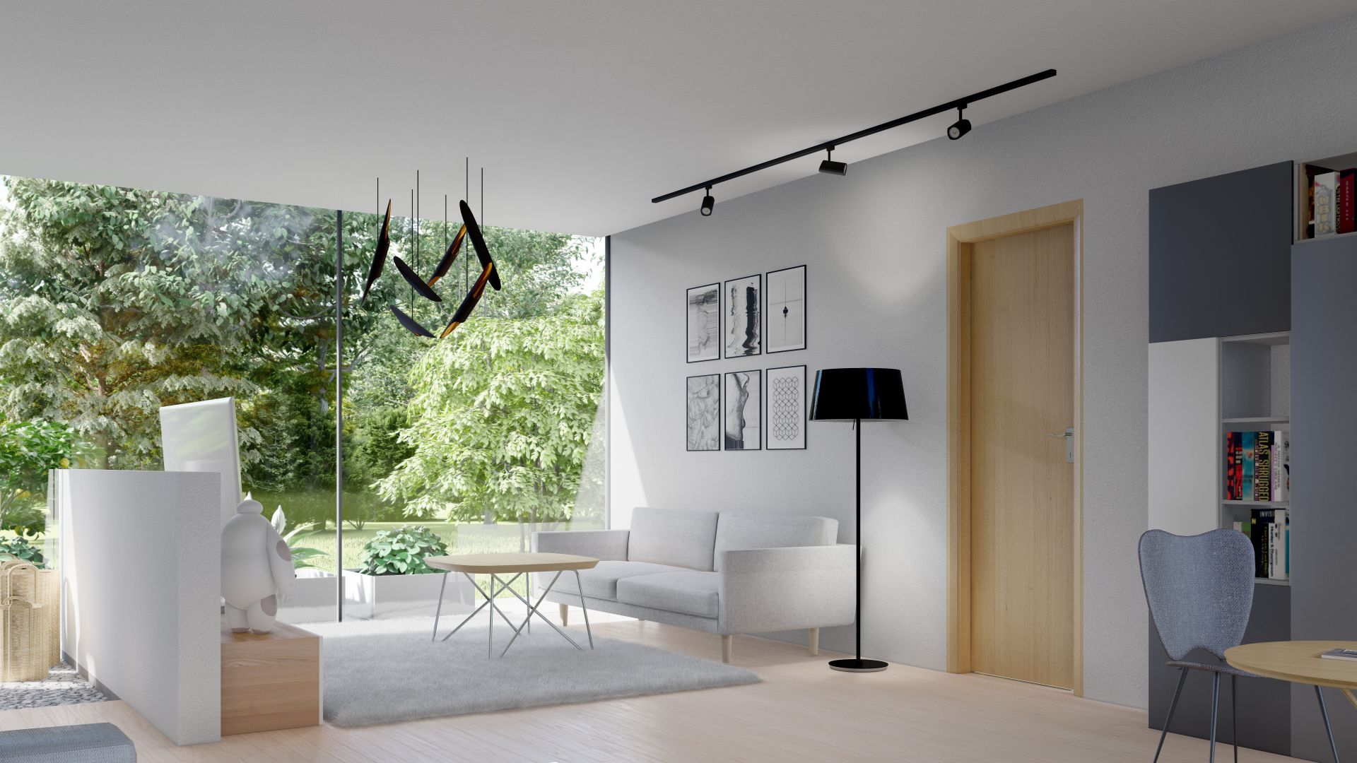 Modern White Interior Design Living Room - Video Meeting Backgrounds